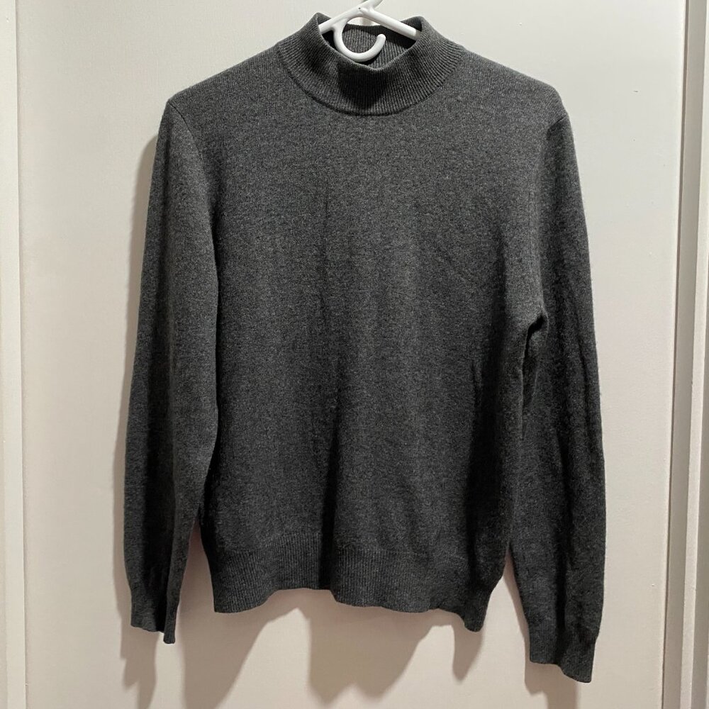 Cashmere Basic Mock Neck Fine Knit Minimalist Preppy Office Luxury Sweater L